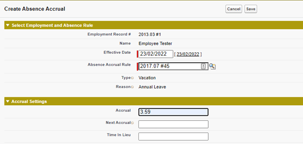 Sage People Create absence accrual Learn more