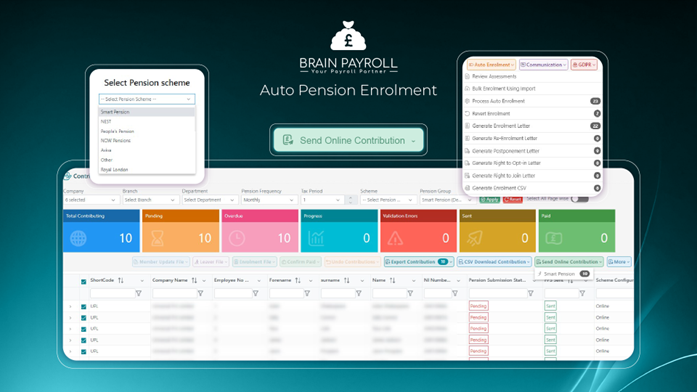 Streamline your pension enrolment process with Brain Payroll’s Automated Enrolment feature.