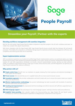 Tugela People provide a complete range of services to support you adopting and optimising Sage People Payroll. Learn more