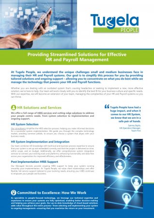 Tugela People's full range of HRIS and Payroll solutions and services. Learn more